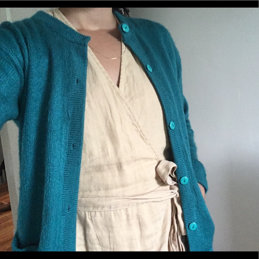 Wool blend teal cardigan S/M